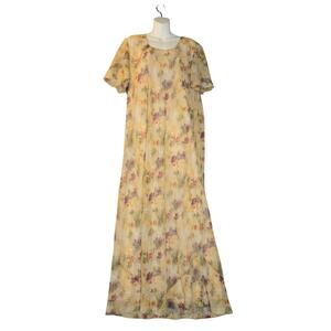 Vtg De Frantoria Womens Size 22 Maxi Dress 80s Yellow Shift Floral Cottagecore